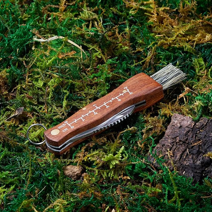 Mushroom Foraging Kit Folding Mushroom Knife with Brush + Pink Foraging Bag and Leather Strap Wood Handle Pocket Knife for Fungus Truffles Special Edition Set for Women