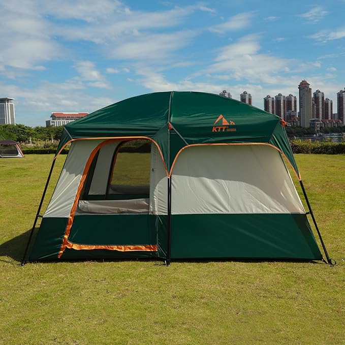 KTT Large Tent 6-8 Person,Family Cabin Tents,Straight Wall,3 Doors and 3 Windows with Mesh,Waterproof,Big Tent for Outdoor,Picnic,Camping,Family,Friends Gathering.……