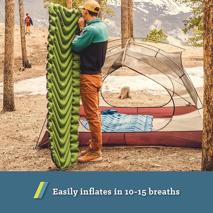 KLYMIT Static V Lightweight Inflatable Sleeping Pad | Comfortable, Lightweight, Easy to Inflate Portable Air Bed Mattress for Camping, Backpacking and Hiking — Green