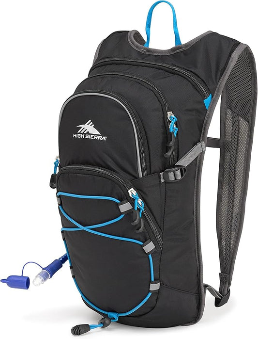High Sierra HydraHike Hydration Backpack, Lightweight Running Backpack, Cycling, Hiking, for Men & Women, Black/Slate/Pool, 8L