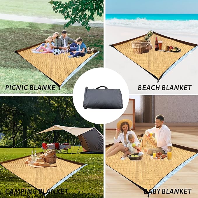 Picnic Blankets,Extra Large Waterproof Foldable,Oversized Waterproof Beach Blanket,Portable Washable Picnic Mat (Khaki 80'’*80'’)