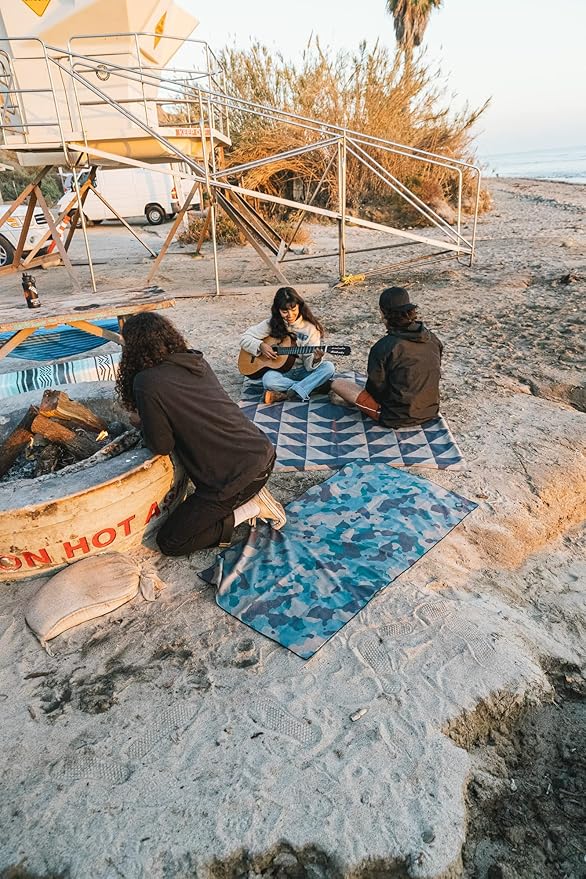 Nomadix Festival Blanket - Perfect for Picnics, Camping, & Lawn Seating - Plush Top & Water Resistant Base - Made with Post Consumer Recycled Materials - Palms Night - 60x70