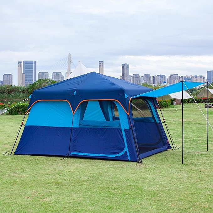 KTT Large Tent 6-8 Person,Family Cabin Tents,Straight Wall,3 Doors and 3 Windows with Mesh,Waterproof,Big Tent for Outdoor,Picnic,Camping,Family,Friends Gathering.……