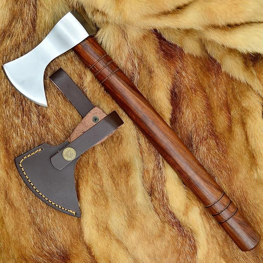 Handmade Viking Axe Real Carbon Steel Axe with Leather Sheath Camping Bearded Axes & Hatchets Hunting Axe Valentine's Day Gift, Camping & Hiking | Knives & Tools | Birthday Gift for him (VK-Ax-11)