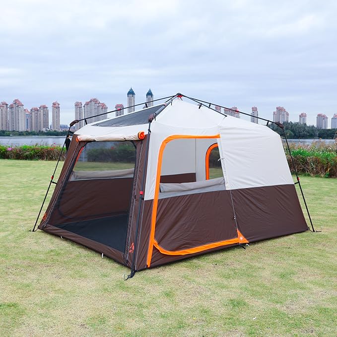 KTT Large Tent 6-8 Person,Family Cabin Tents,Straight Wall,3 Doors and 3 Windows with Mesh,Waterproof,Big Tent for Outdoor,Picnic,Camping,Family,Friends Gathering.……