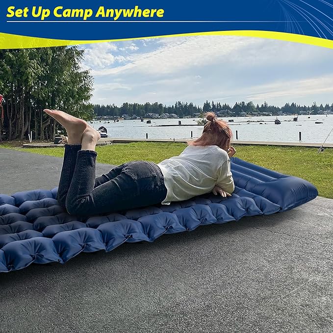 Camping Mattress, Camping Sleeping Pad for Camping, Ultralight Camping Mat with Pillow Built-in Foot Pump Inflatable Sleeping Pads Compact for Camping, Backpacking, Hiking, Traveling, Tent(Blue)