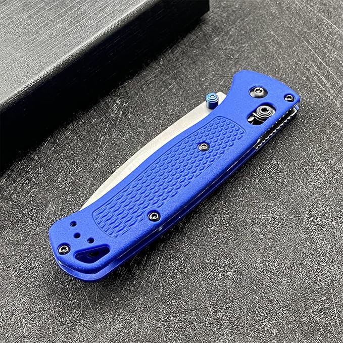 HUAAO Thumb Open Bugout Knife, Satin Plain Red Grivory Fiberglass Handle, Axis Lock Knife with Belt Clip, Everyday Carry Thumb Studs Manual Open (Blue)