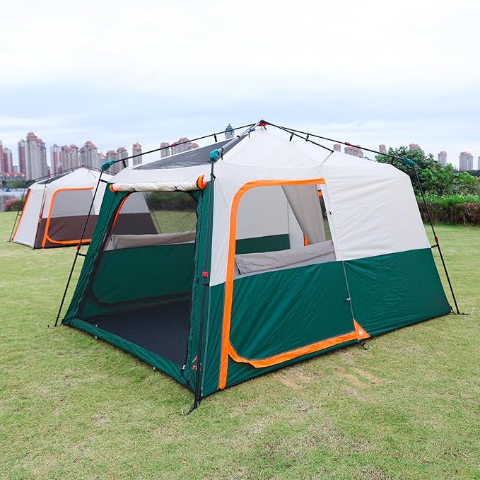 KTT Large Tent 6-8 Person,Family Cabin Tents,Straight Wall,3 Doors and 3 Windows with Mesh,Waterproof,Big Tent for Outdoor,Picnic,Camping,Family,Friends Gathering.……