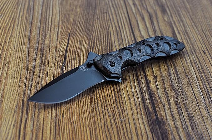 Sanrenmu 7034 Folding Pocket Knife 8Cr14Mov Blade Liner Lock PA66+GF Handle with Clip (Black)