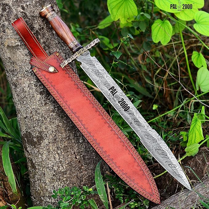 SW-3018 Custom Handmade Damascus Viking Hunting Dagger Sword with Sheath