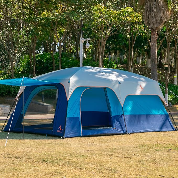 KTT Extra Large Tent 10-12-14 Person(Style-B),Family Cabin Tents,2 Rooms,3 Doors and 3 Windows with Mesh,Straight Wall,Waterproof,Double Layer,Big Tent for Outdoor,Picnic,Camping,Family Gathering