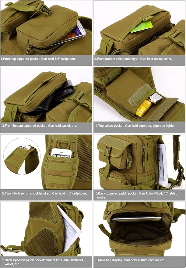 HUNTVP Tactical Military Sling Pack Chest Daypack Molle Backpack Shoulder Bag