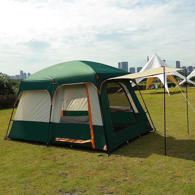 KTT Large Tent 6-8 Person,Family Cabin Tents,Straight Wall,3 Doors and 3 Windows with Mesh,Waterproof,Big Tent for Outdoor,Picnic,Camping,Family,Friends Gathering.……