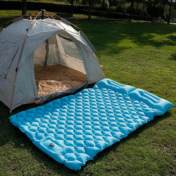 Sleeping Pad for Camping, Inflatable Sleeping Mat with Pillow, Camping Pad with Built-in Foot Pump, Lightweight Camping Mattress Pad for Car Camping, Backpacking, Tent and Hiking (Full (Teal))