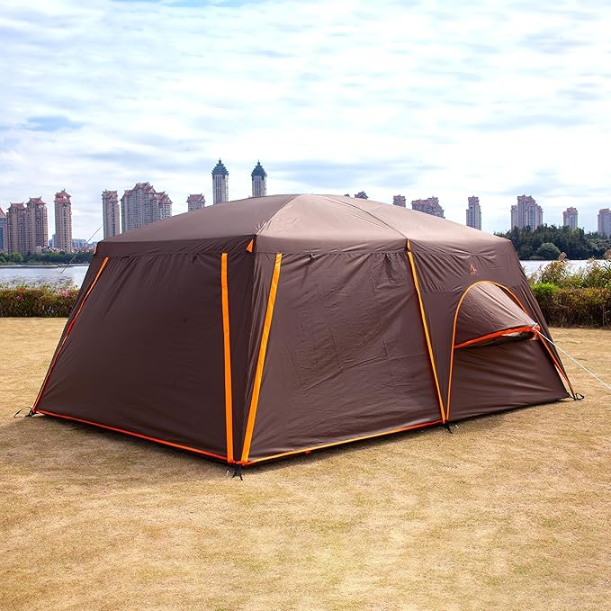 KTT Extra Large Tent 10-12-14 Person(Style-B),Family Cabin Tents,2 Rooms,3 Doors and 3 Windows with Mesh,Straight Wall,Waterproof,Double Layer,Big Tent for Outdoor,Picnic,Camping,Family Gathering
