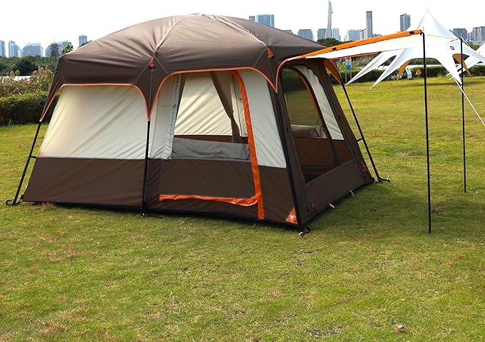 KTT Large Tent 6-8 Person,Family Cabin Tents,Straight Wall,3 Doors and 3 Windows with Mesh,Waterproof,Big Tent for Outdoor,Picnic,Camping,Family,Friends Gathering.……