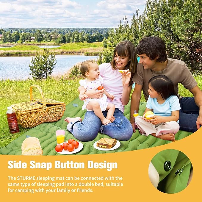 STURME Sleeping Pad for Camping, 3.9 Inch Thickness Self-inflating Camping Mattress with Foot Pump, Compact Air Mattress Ultralight Sleeping Mat with Pillow for Backpacking, Hiking, Outdoor -ArmyGreen