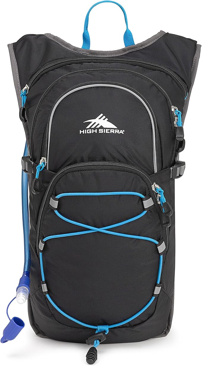 High Sierra HydraHike Hydration Backpack, Lightweight Running Backpack, Cycling, Hiking, for Men & Women, Black/Slate/Pool, 8L