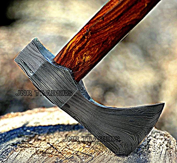 Damascus Steel Tomahawk Axe, Throwing Axe, Viking Hatchet, Camping Hatchet Axe for Wood Chopping Splitting Cutting Gardening with Leather Sheath 3746