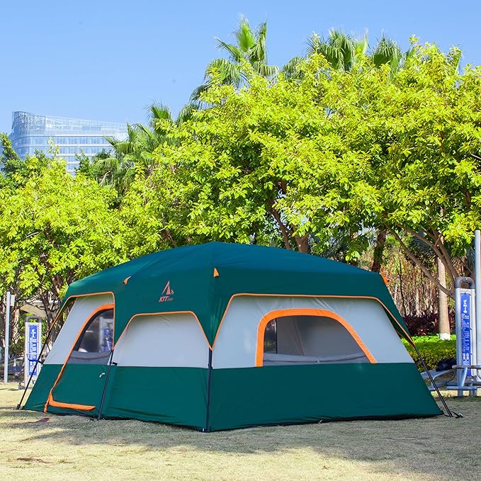 KTT Extra Large Tent 10-12-14 Person(Style-B),Family Cabin Tents,2 Rooms,3 Doors and 3 Windows with Mesh,Straight Wall,Waterproof,Double Layer,Big Tent for Outdoor,Picnic,Camping,Family Gathering