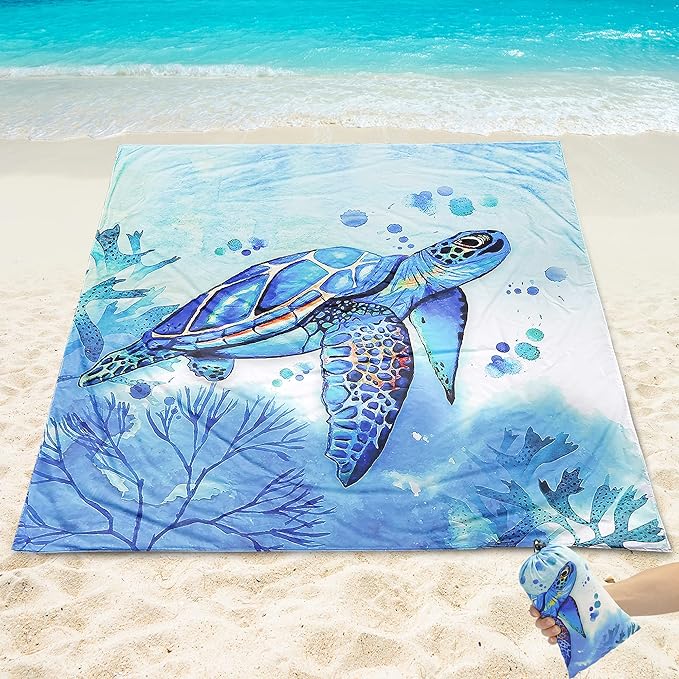 Beach Blanket, Sandproof Beach Mat, Waterproof Quick Drying Lightweight Outdoor Picnic Mat 79" X 83" for 2-4 Adults with Pocket for Travel, Camping, Hiking
