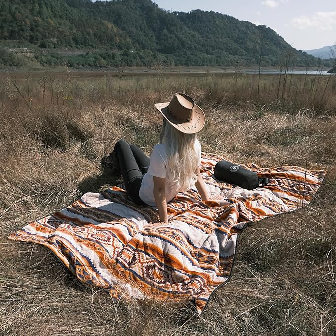 HORIMOTE HOME Outdoor Waterproof Camping Blanket, Extra Thick Flannel Fleece Warm for Cold Weather, Windproof Aztec Blankets Foldable for Stadium Picnic Dog Pet Car(Iowa)