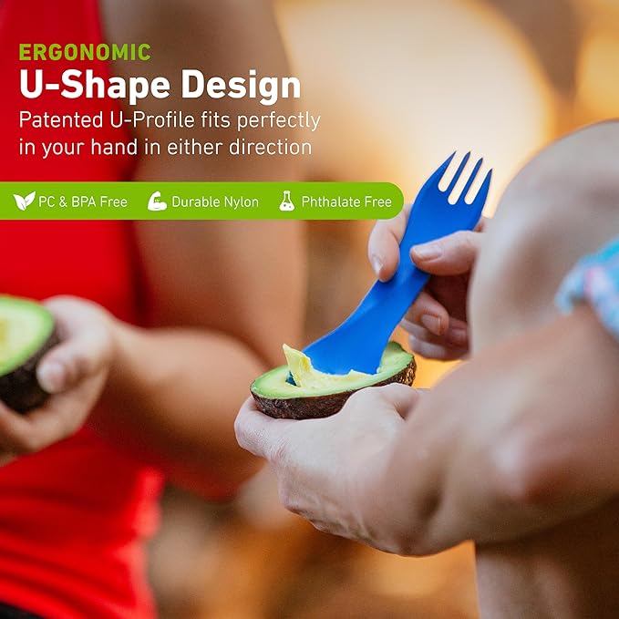 humangear GoBites Uno | Travel & Camping Utensils | Portable & Convertible Dining Ware | Multi-Functional Spork, Blue