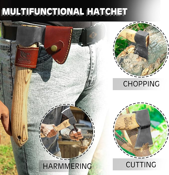 Hand Forged Hatchet Axe with Sheath AX1 - Bushcraft Hatchet Camping Small Forest Axe Survival Hatchet Carving Axe for Chopping Wood - Camp Splitting Axe Gardening Axes Wood Cutting Axe (Carving Axe)