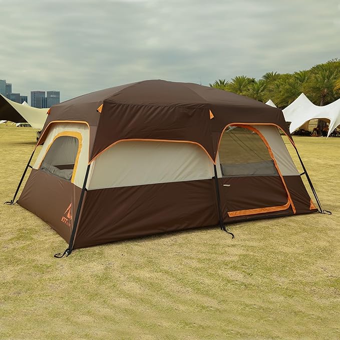 KTT Extra Large Tent 10-12-14 Person(Style-B),Family Cabin Tents,2 Rooms,3 Doors and 3 Windows with Mesh,Straight Wall,Waterproof,Double Layer,Big Tent for Outdoor,Picnic,Camping,Family Gathering