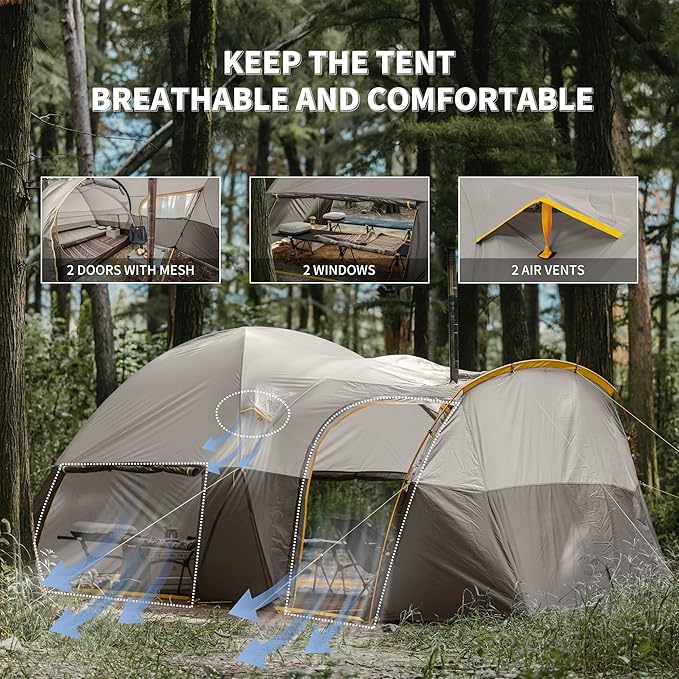 Naturehike KOTA 4-6 Person Camping Tent, Double Layer Waterproof 4 Person 6 Person Tents for Camping, Large and Tall Family Tent with Vestibules