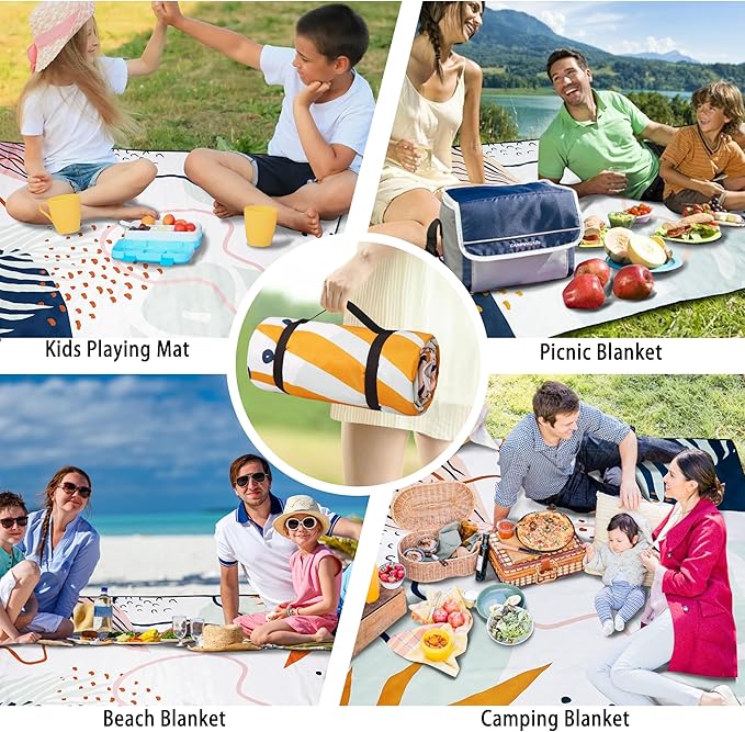 Picnic Blankets Beach Blanket 80" X 80" Extra Large Waterproof Camping Blankets Portable Outdoor Mat 3-Layer blanket for Beach, Hiking, Park, Music Festival, Grass Lawn,Travel