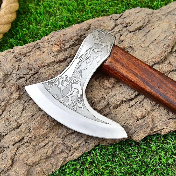 Handmade Viking Axe Real Carbon Steel Axe with Leather Sheath Camping Bearded Axes & Hatchets Hunting Axe Valentine's Day Gift, Camping & Hiking | Knives & Tools | Birthday Gift for him (VK-Ax-12)