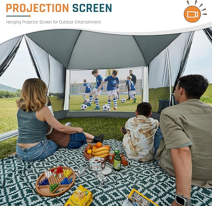 Screen House Tent 13x9ft Screen Room Mesh Gazebos w/ 2 Magnetic Doors, Included Projection Screen, Camping Tent Screened Canopy Shelter for Outdoor Patios Backyards Activities