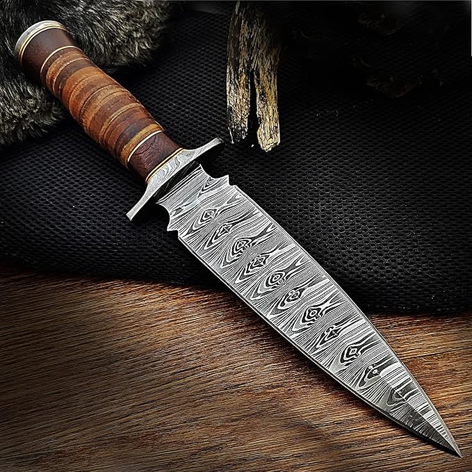 Handmade Damascus Steel Dagger Knife -13 Inches Fixed Blade Hunting Knife for Survival & Hunting - Premium Outdoor Gear for Hunters - Razor Sharp Edge With Sheath