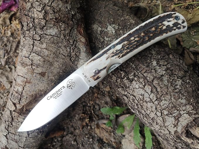 CAMPERA Folding Knife for Bushcraft, Camping, Hunting, Fishing and Outdoor Activities, 3.4" Stainless Steel Sandvik, EDC Gear and Equipment, Handmade in Spain