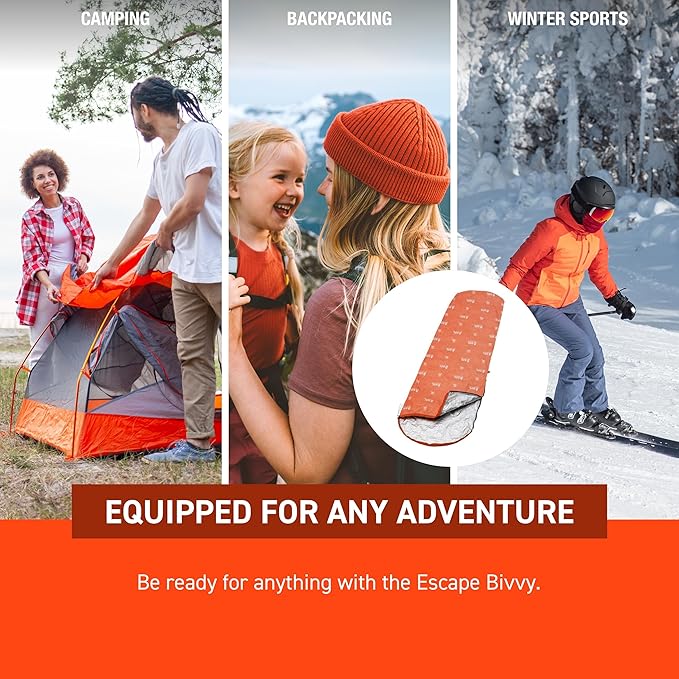 SOL Escape Bivvy with Hood - Emergency Preparedness Blanket - Reflects Up to 70% Body Heat - Outdoor Survival Bivvy - Water Resistant - Durable & Breathable - Winter Camping Supplies - Orange