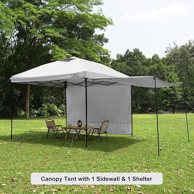 KAMPKEEPER 10x10 pop up Canopy Tent with 2 sidewalls Silver-Coated,Outdoor Canopy Tent for Parties with 2 Shelters,with 4 Poles, 4 Sandbags, 8 Ropes,12 Stakes,and 1 Roller Bags