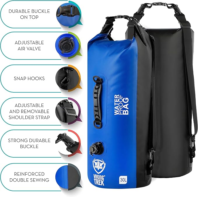 Waterproof Dry Bag - Dry Sack with Clipped Roll Top - Dry Compression - Keep Gear Safe & Dry for Camping, Boating, Tubing, Kayaking, Canoe, Rafting, Hiking, Sailing, Fishing, Scuba, etc.