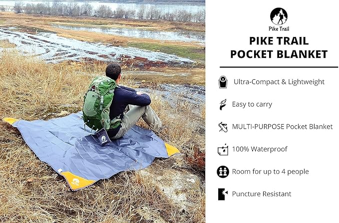 Pocket Blanket -Compact Picnic Blanket (60"x 56") - Sand Proof Beach Blanket / 100% Waterproof Ground Cover. Great Outdoor Blanket for Hiking, Camping, Picnics, Travel and Beach Trips!
