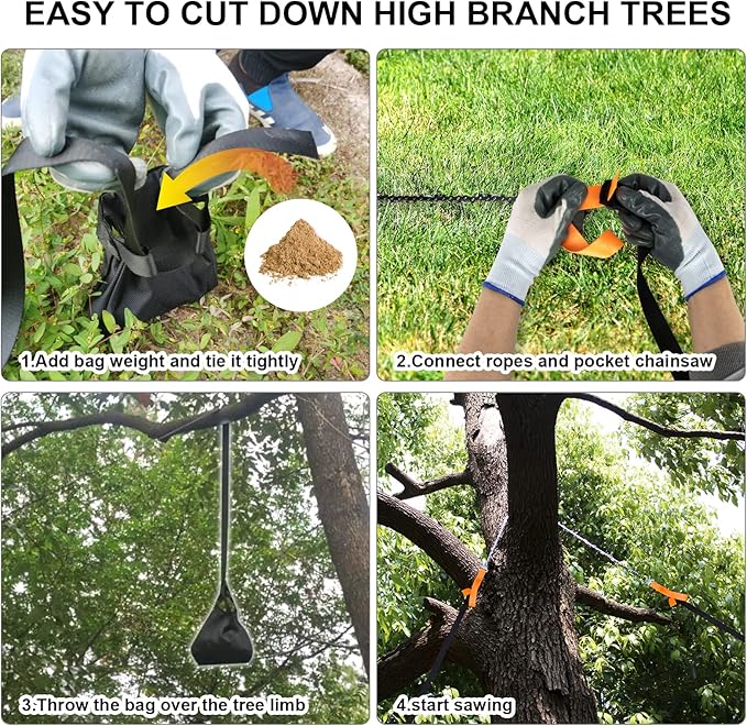 Hand Rope Chain Saw - 48" pocket chainsaw directly connected to 66 ft ropes to form high tree limb rope chainsaw for camping survival and tree pruning