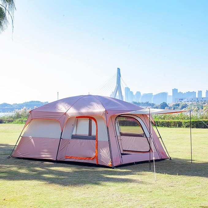 KTT Extra Large Tent 10-12-14 Person(Style-B),Family Cabin Tents,2 Rooms,3 Doors and 3 Windows with Mesh,Straight Wall,Waterproof,Double Layer,Big Tent for Outdoor,Picnic,Camping,Family Gathering