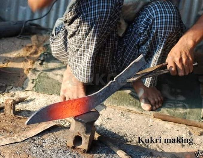 Hand-Hammered 12" Fixed Blade World War II Historical Kukri Knife Panawal Overall 18" full Tang Khukuri With Leather Sheath & 2 Small Knives - Hand Forged In Nepal