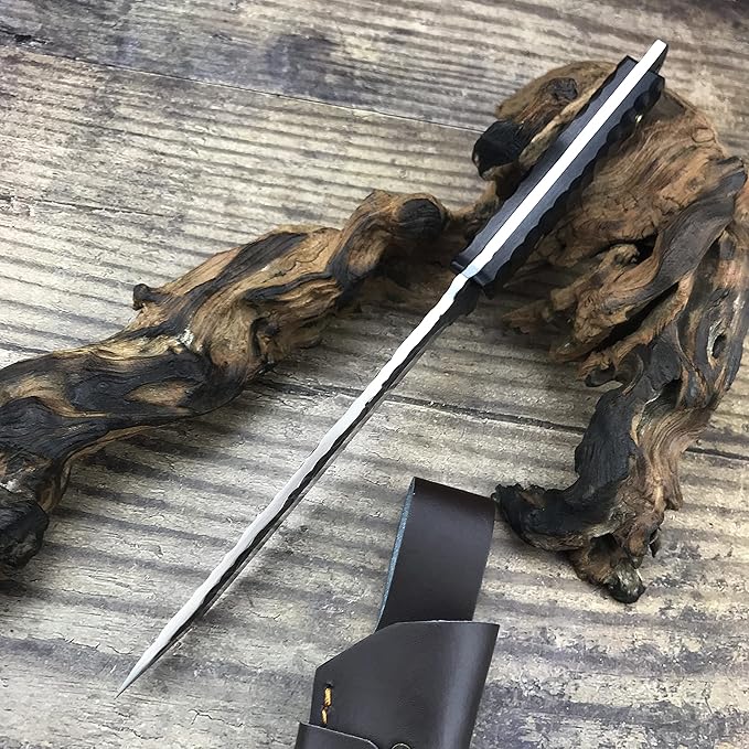 HUAAO 11.6’’ Fixed Blade Knife with Sheath, Japanese Knife with Ebony Handle, Katana Tanto Knife for Hunting Camping Survival (Tanto Point Blade)