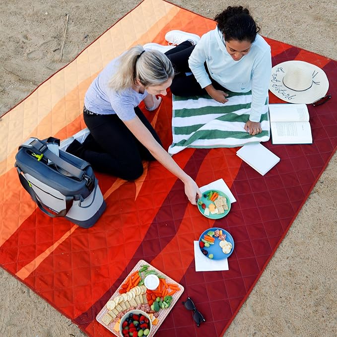 CORE Outdoor Weighted Blanket | Packable Waterproof Picnic Blanket, Beach Mat, Tent Camping Rug, & Stadium Blanket | Large Portable 94" x 78" Quilt Design with Built-in Straps and Carry Handle