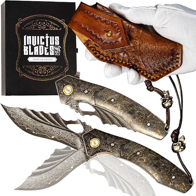 Mini Katana Premium & Unique Damascus Pocket Knife - Unmatched Sharpness 67-layer VG10 Steel & Durability with Clip Leather Sheath - Ideal for Everyday Use & Hunting