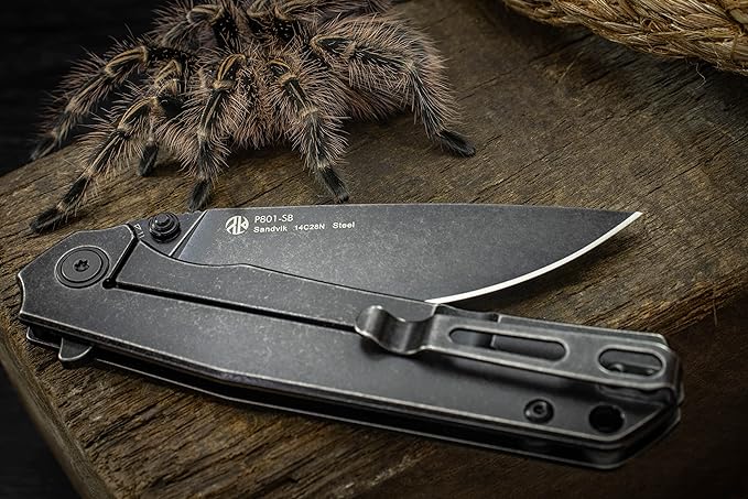 Ruike Pocket Knife for men Tactical Folding Knives Small Frame Lock 14C28N Stainless Cool Steel Camping Knives with Pocket Clip Hiking WorK EDC Knife Outdoor Gear Tool Women Gifts P801-SB