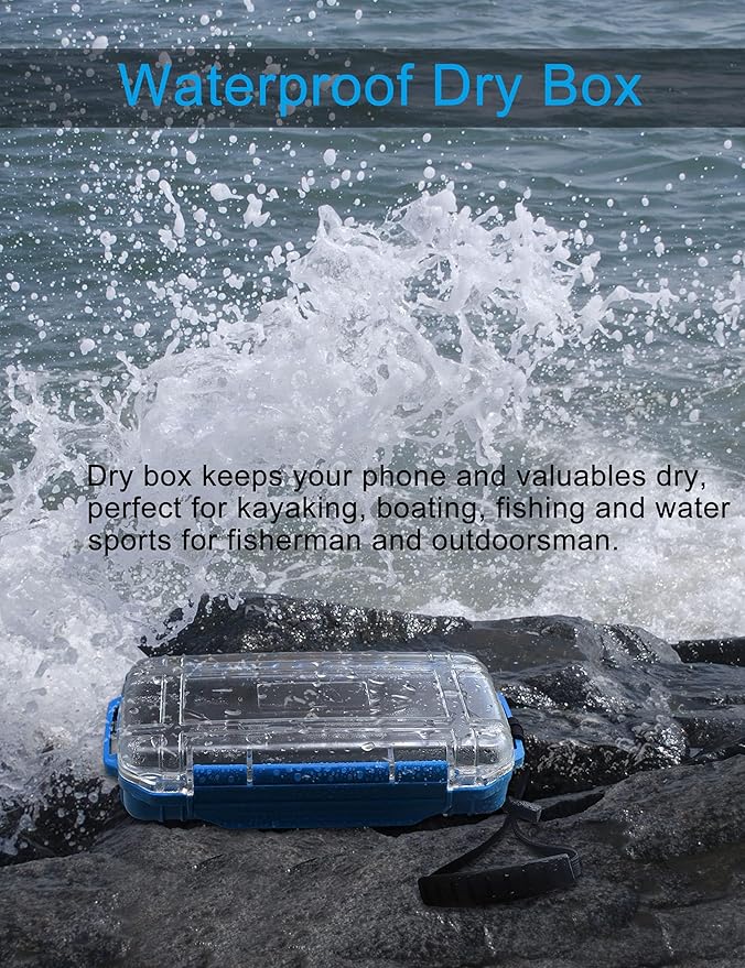 Hlotmeky Dry Box for Kayaking, Boat - Waterproof Phone Case, Small Watertight Storage Box, Diving Dry Case (Blue)
