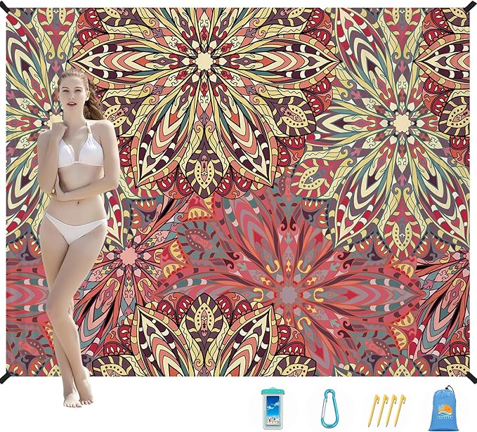 Beach Blanket Waterproof Sandproof 1-7 Adult Oversized 78 '' × 110 '' Lightweight Durable Compact Sand Free Beach Mat for Travel Camping Hiking Picnic Blanket Extra Large