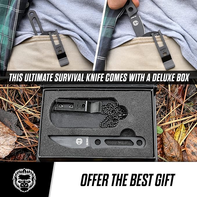 Holtzman's Gorilla Survival 'Scalpel' Fixed Blade Utility Knife with D2 Sheath, Belt Clip (Black)