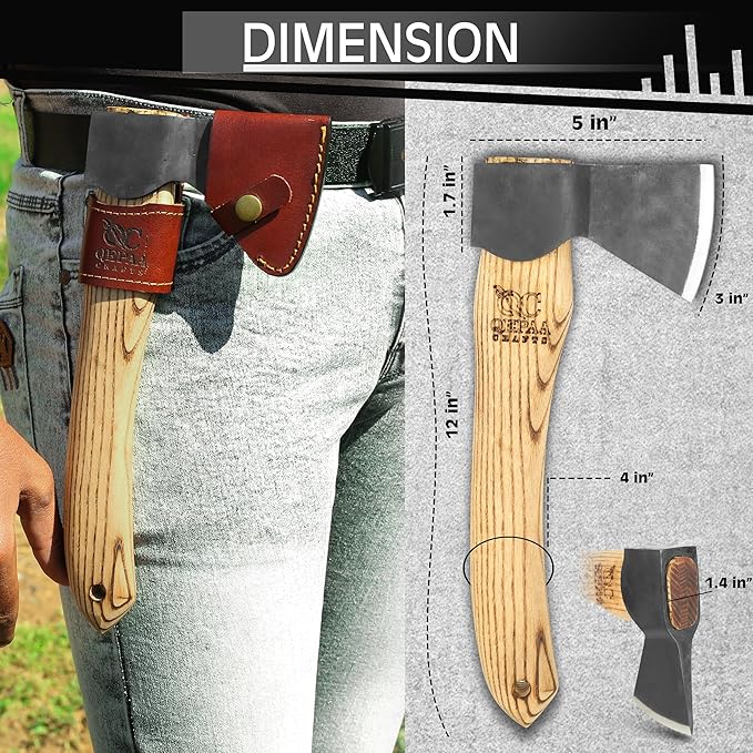 Hand Forged Hatchet Axe with Sheath AX1 - Bushcraft Hatchet Camping Small Forest Axe Survival Hatchet Carving Axe for Chopping Wood - Camp Splitting Axe Gardening Axes Wood Cutting Axe (Carving Axe)